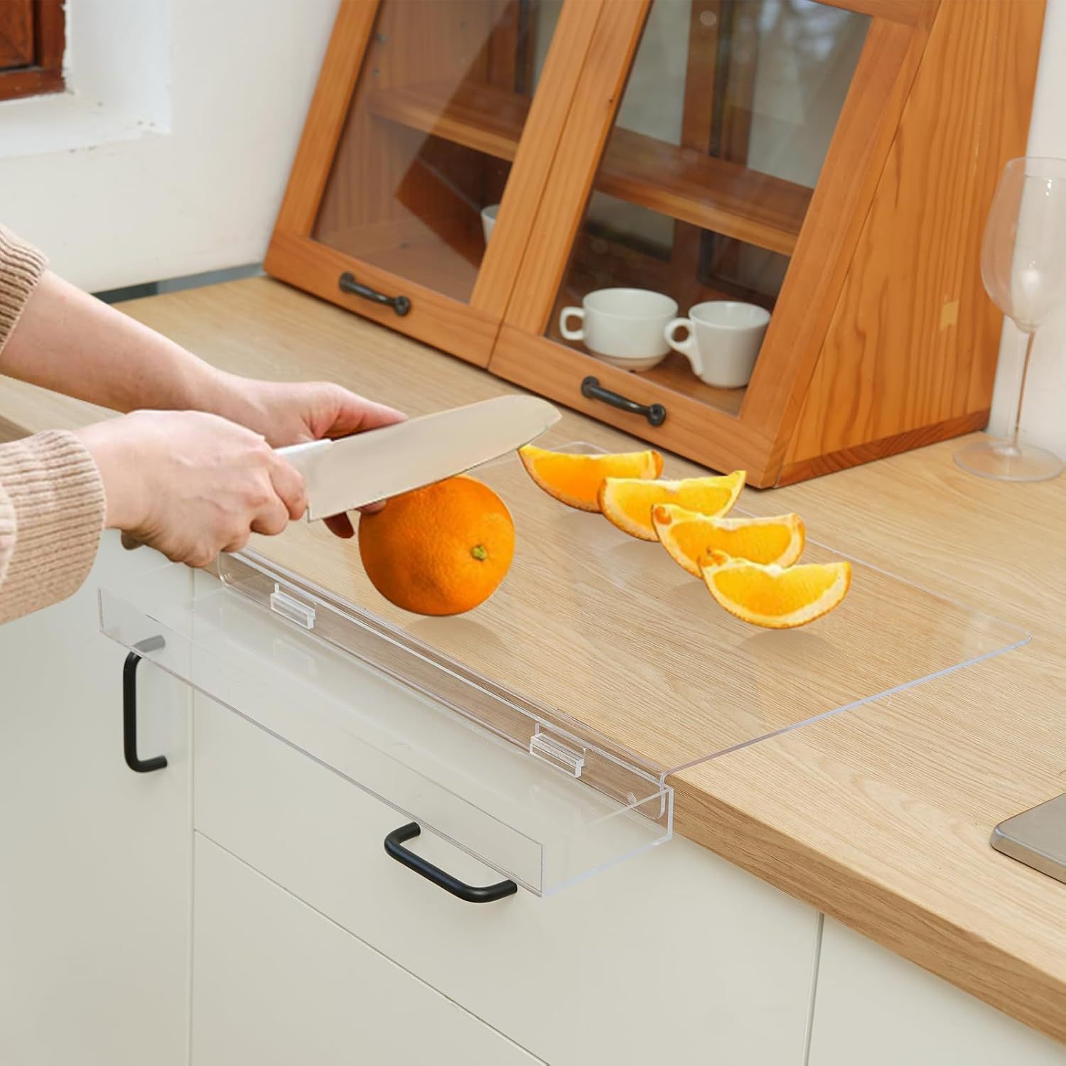 带废料容器亚克力切割板 防霉透明切割板厨房台面防滑水果切割板