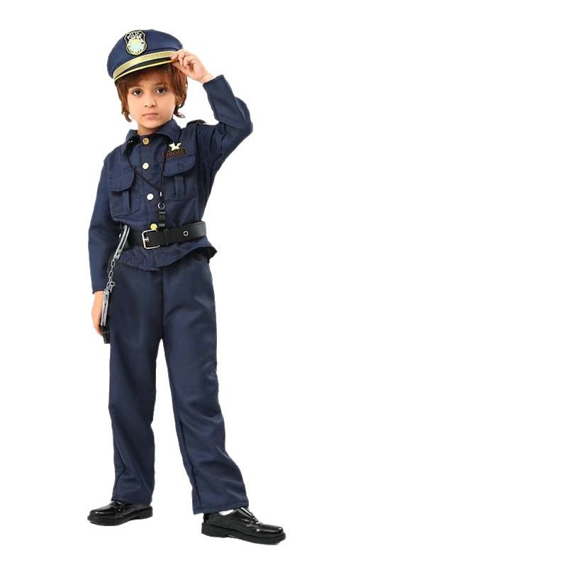 Traje de policía para niños de venta caliente transfronterizo Traje de rol de fiesta de Halloween Traje de actuación de Interpol para niños