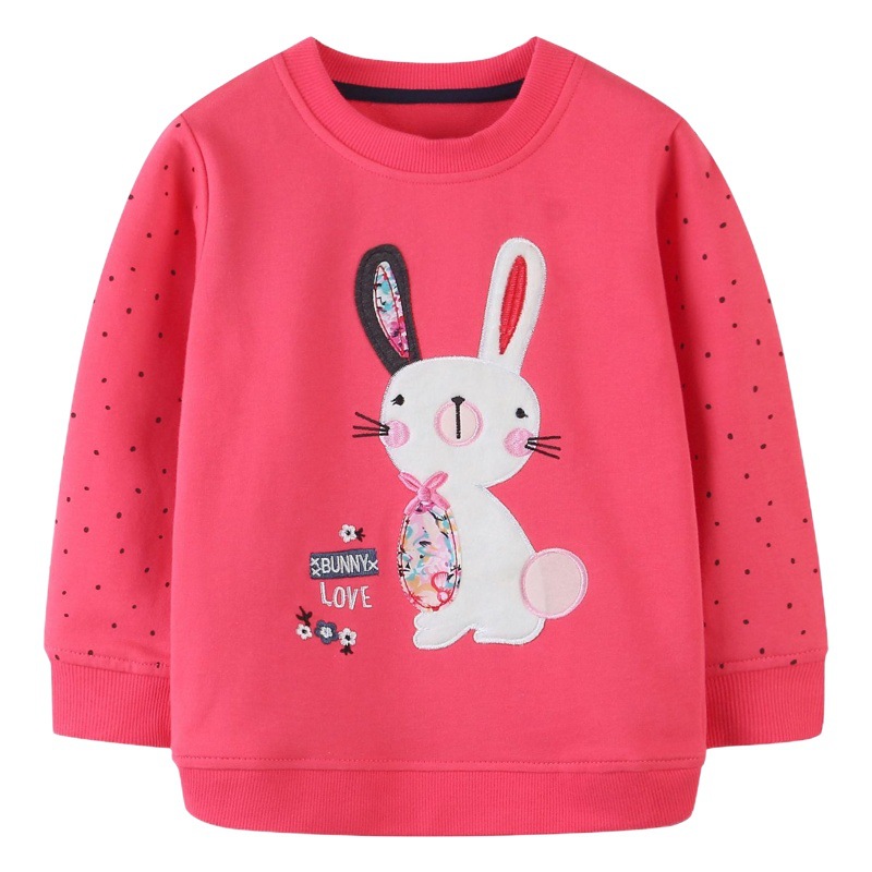 Sudadera de otoño para niñas con bordado de conejo a la moda, jersey infantil, top informal de manga larga estilo europeo y americano para bebé, venta al por mayor.