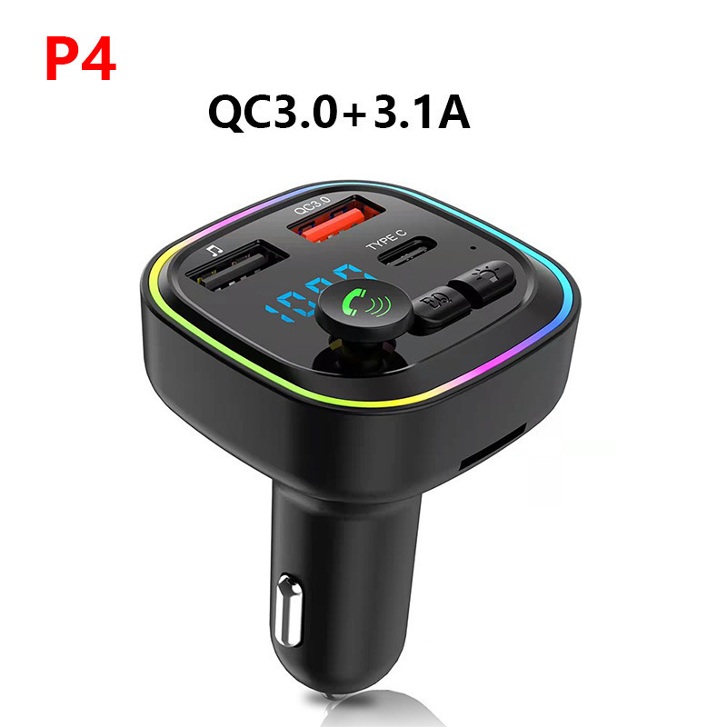 Car Mp3 Bluetooth P4 Hands-Free Player Car Fm Transmitter with Qc3.0 Fast Charging Car Bluetooth Mp3