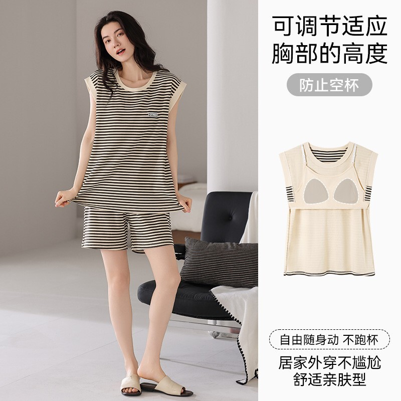 Korean Style Sleeveless Shorts Adjustable Padded Pajamas Women's Summer Pure Cotton Cute plus size Outer Wear Home Clothes