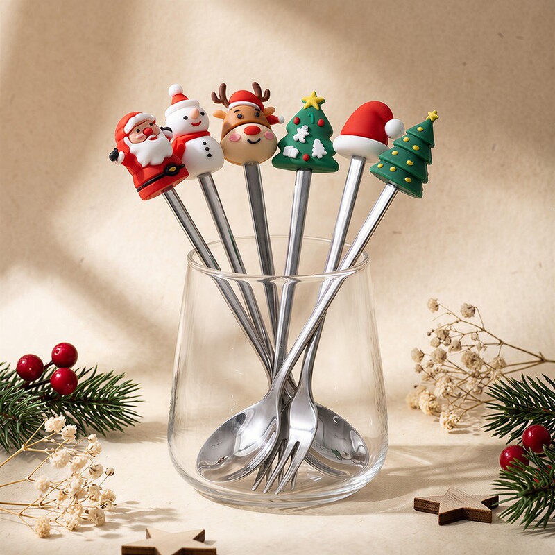 Q Cross-Border Stainless Steel Christmas Cute Spoon and Fork Set Cartoon Dessert Six-Piece Gift Box Set Tableware Christmas Q Cross-Border Stainless Steel Christmas Cute Spoon and Fork Set Cartoon Dessert Six-Piece Gift Box Set Tableware Christmas