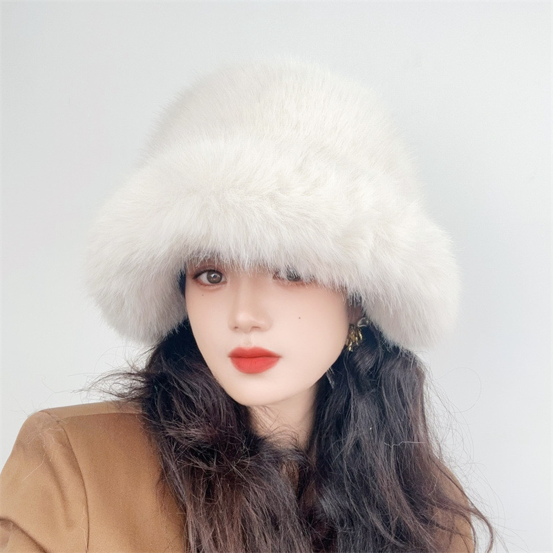 Lyxig vinter bucket hat i fuskpäls unisex_voghion.com
