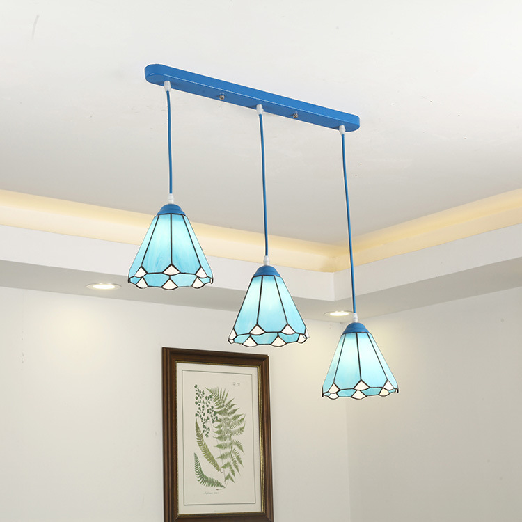 Mediterranean Style Dining Room Lamp Tiffany Chandelier Three-headed Dining Room Lamp Balcony Bay Window Aisle Bedroom Blue Lamps