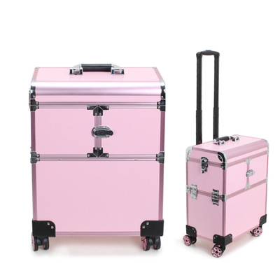 廠家現貨跟妝師拉杆化妝箱大容量美容紋繡美甲工具鋁合金收納箱