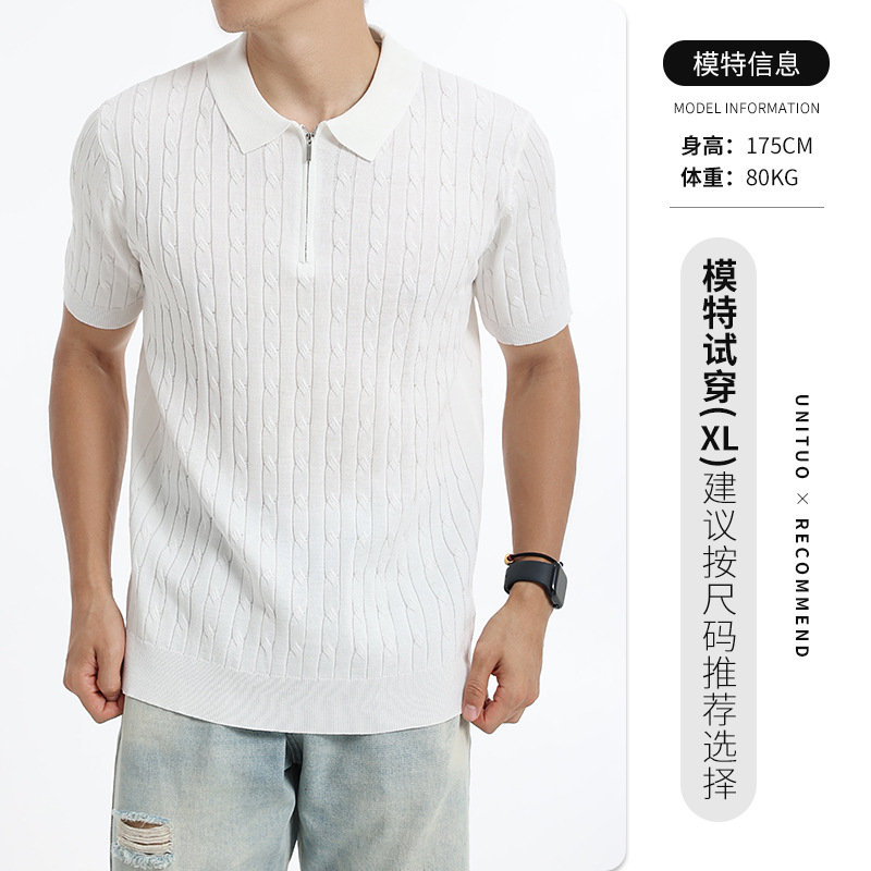 El antiguo viento de hielo de punto polo camisa de verano hombre medio cremallera corredora de tiras dobladilla de negocios chaqueta casual ropa de hombre