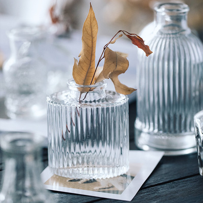 创意北欧小花瓶浮雕玻璃花瓶复古浮雕水培花瓶 家居摆件装饰花瓶|ms