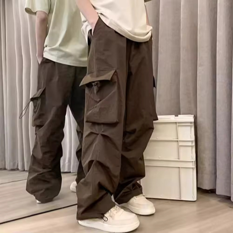 美式工装裤男女vintage复古高街情侣宽松休闲机能风抽绳束脚长裤|undefined
