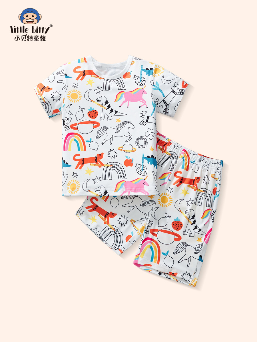 2025 New Summer Kidsren's Cartoon Animal Short-Sleeved Shorts Suit Boys and Girls Casual Fashion Printed Clothing