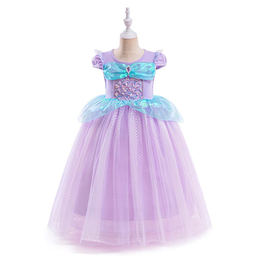 Vestido de princesa sirena con lentejuelas para niñas, ropa infantil, nuevo estilo, vestido de manga corta a la moda para bebé, vestido de cumpleaños