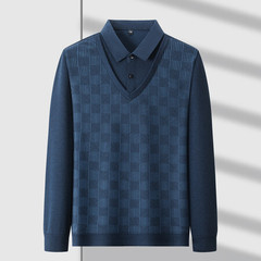父の秋の長袖のtシャツの薄いタイプの中年の男性の偽の2つの底の中で高齢者の男性の秋のタイプの上着