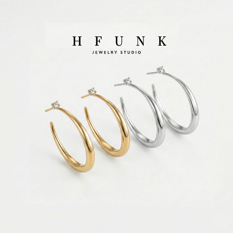 High-End Earrings [Gold 45mm White Zirconium Glossy Horn Earrings] Elegant, Fashionable and Versatile Simple Women's Earrings