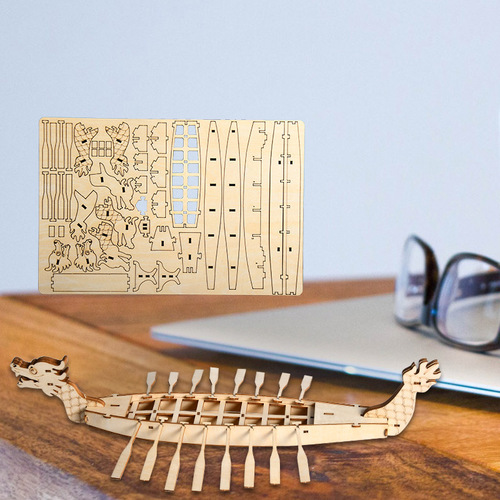 Dragon Boat Festival antique dragon boat model 3D three-dimensional wooden puzzle diy handmade children's day gifts toy place