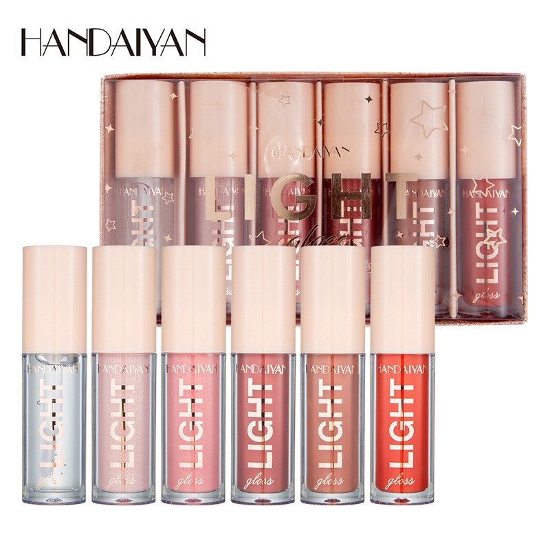 Transfronterizo 6 conjuntos de lápiz labial caja de regalo espejo de agua líquido lápiz labial laca de vidrio de miel labial HANDAiyan maquillaje