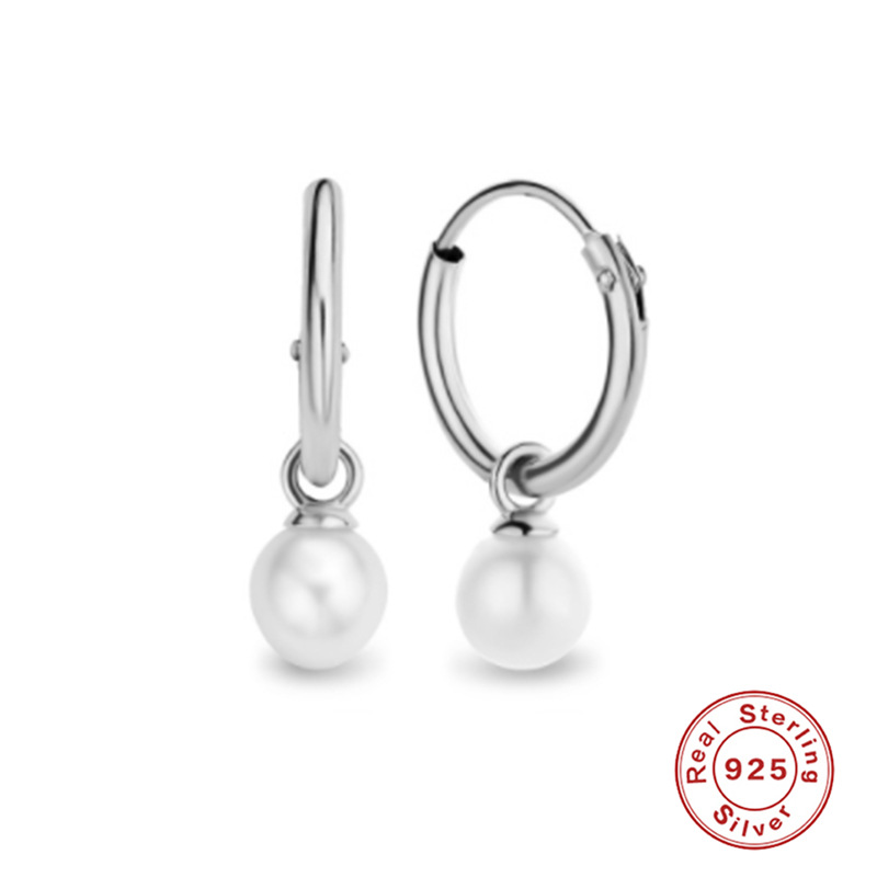1 Pair Fashion Geometric Sterling Silver Pearl Earrings display picture 2