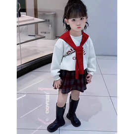 女童套装春秋款2025新款儿童洋气披肩卫衣格子裙两件套亲子款秋装