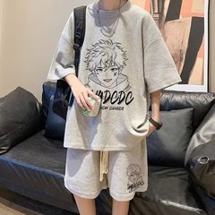半袖スーツ男性夏insファッション学生レジャースポーツは半袖パンツの薄い男性服を着ている