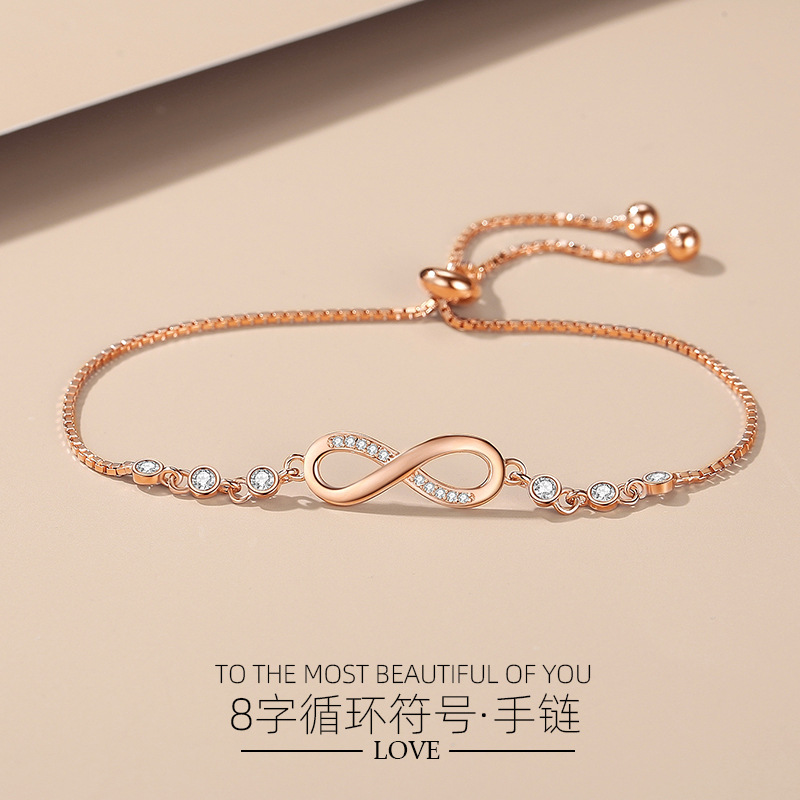 Europeo y americano S925 plata esterlina Digital 8-palabra símbolo circular pulsera de moda mujer diamante-incrustado transfronterizo pulsera especial para las mujeres