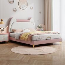 现代简约卡通儿童床女孩公主床猫耳床女童床单人床卧室储物实木床