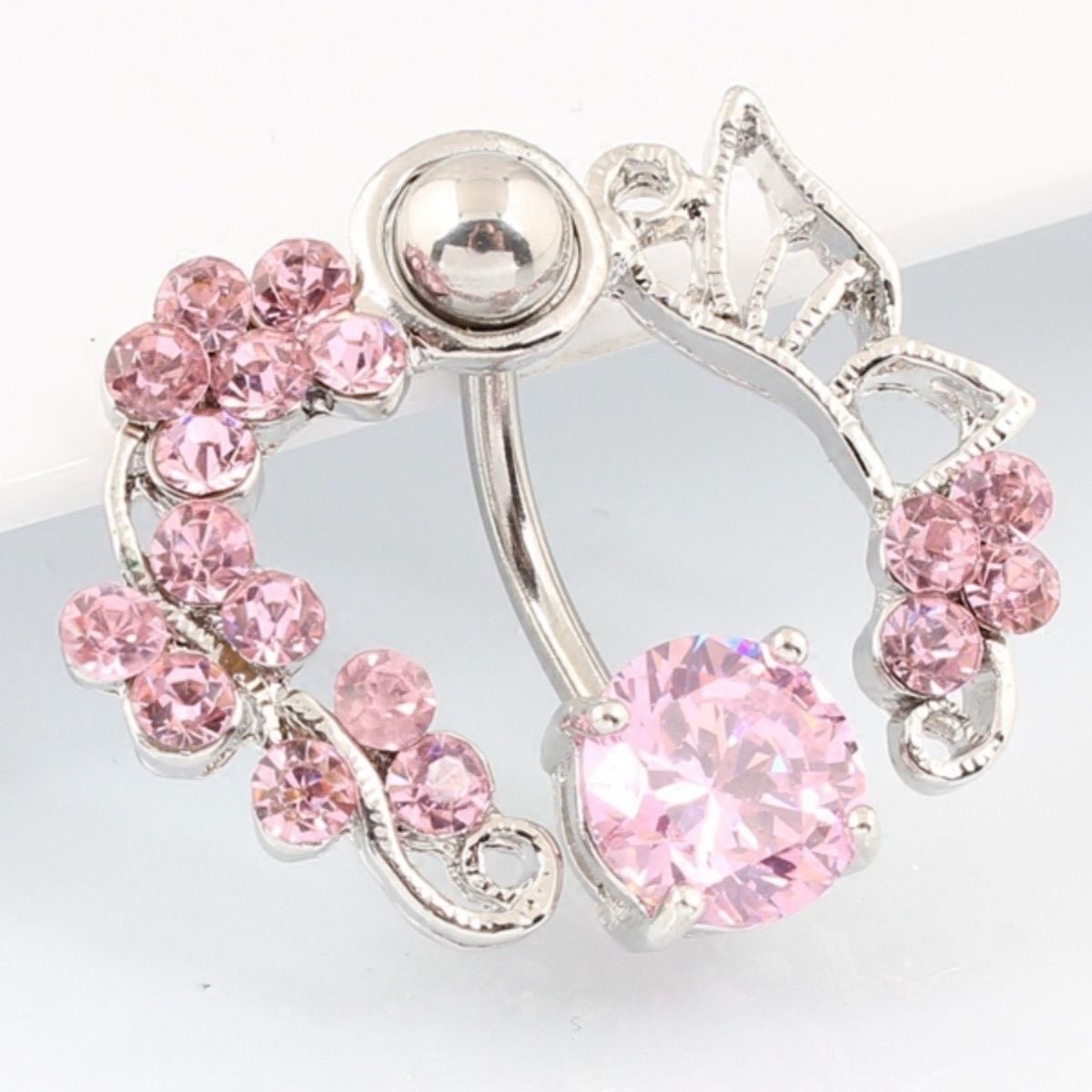 Piercing nombril papillon creux en acier inoxydable et zircon_voghion.com