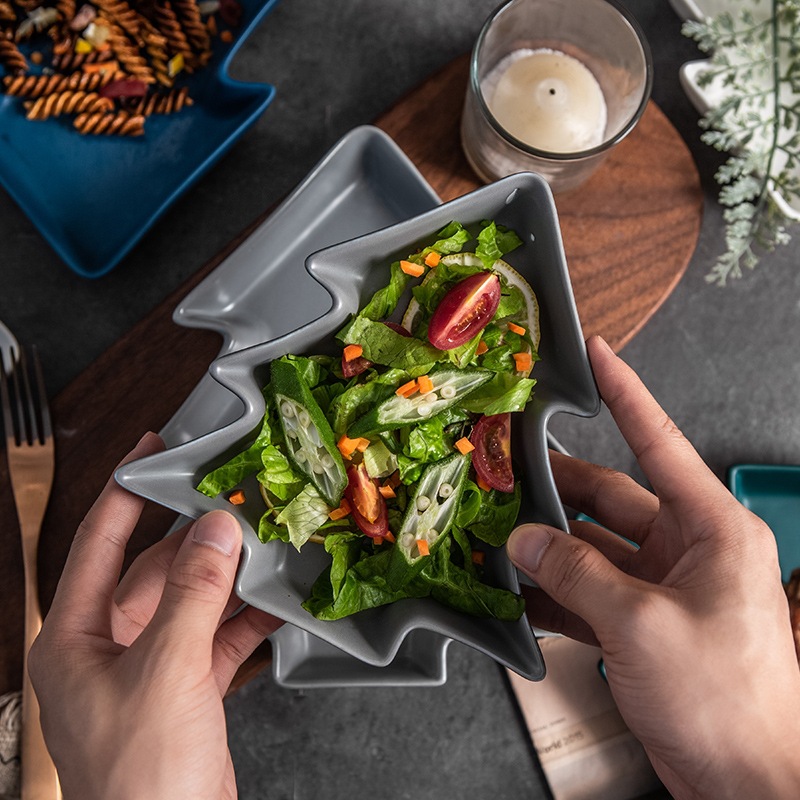 Weihnachtsbaumteller in nordischer Form, kleiner luxuriöser, matt glasierter Teller, Frühstücksgeschirr, westlicher Speiseteller, kreativ_voghion.com