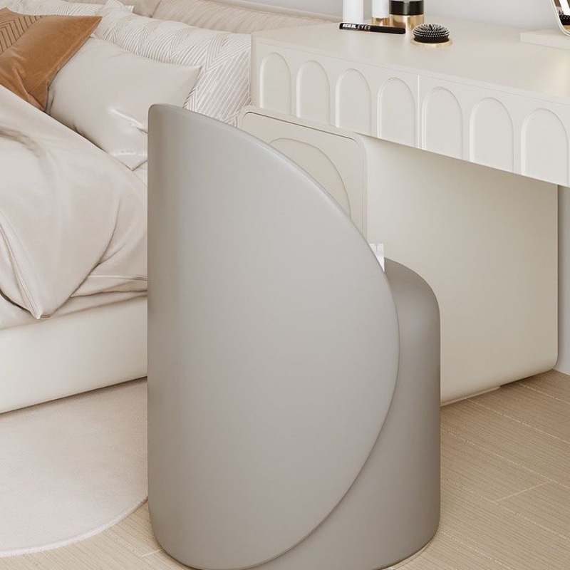 W! Creamy Style Makeup Bench Bedroom Vanity Chair, Italian Light Luxury Round Bench with Backrest, Home Use Fashion Makeup Chair