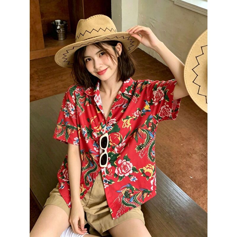 80s and 90s retro short-sleeved floral shirt for women, summer loose-fitting niche artistic Hong Kong style dance top 80s and 90s retro short-sleeved floral shirt for women, summer loose-fitting niche artistic Hong Kong style dance top