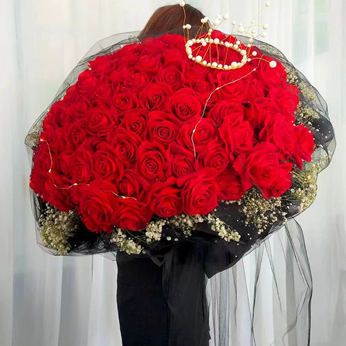 Floral fairy gauze powder black gauze flower packaging material bouquet package flowers with white snow gauze mesh flower shop gauze curtain