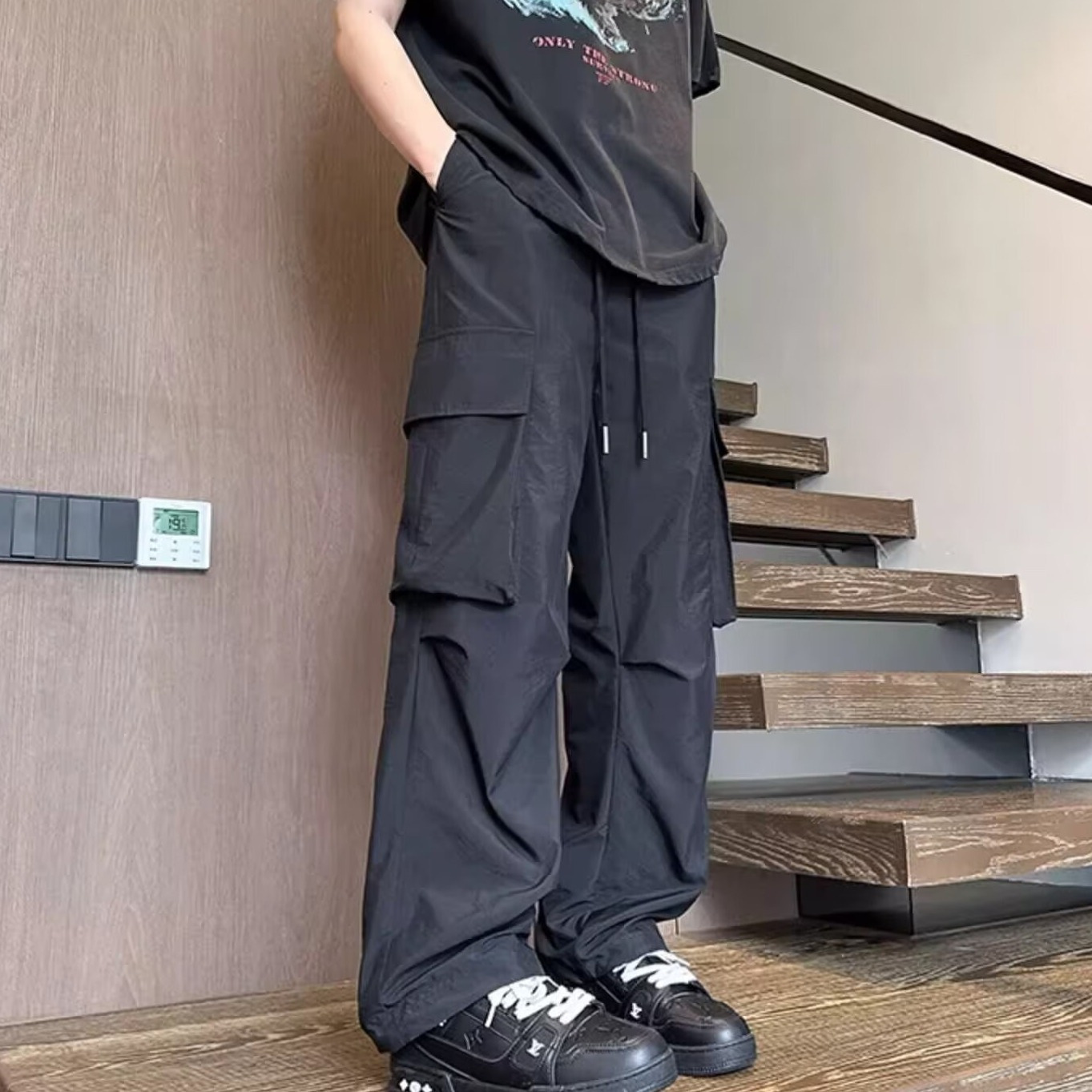 Ice Silk Thin Cargo Pants Men's Trendy Loose Straight Casual Long Pants Summer Quick-Dry Sports Wide-Leg Softshell Pants