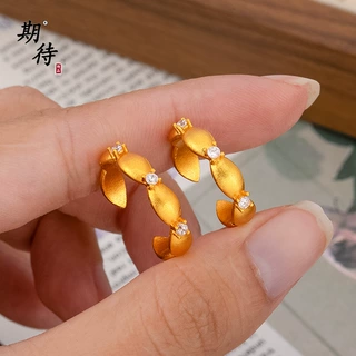 期待古法金小红书同款拉丝橄榄枝钻石戒指高级轻奢个性新潮戒指女