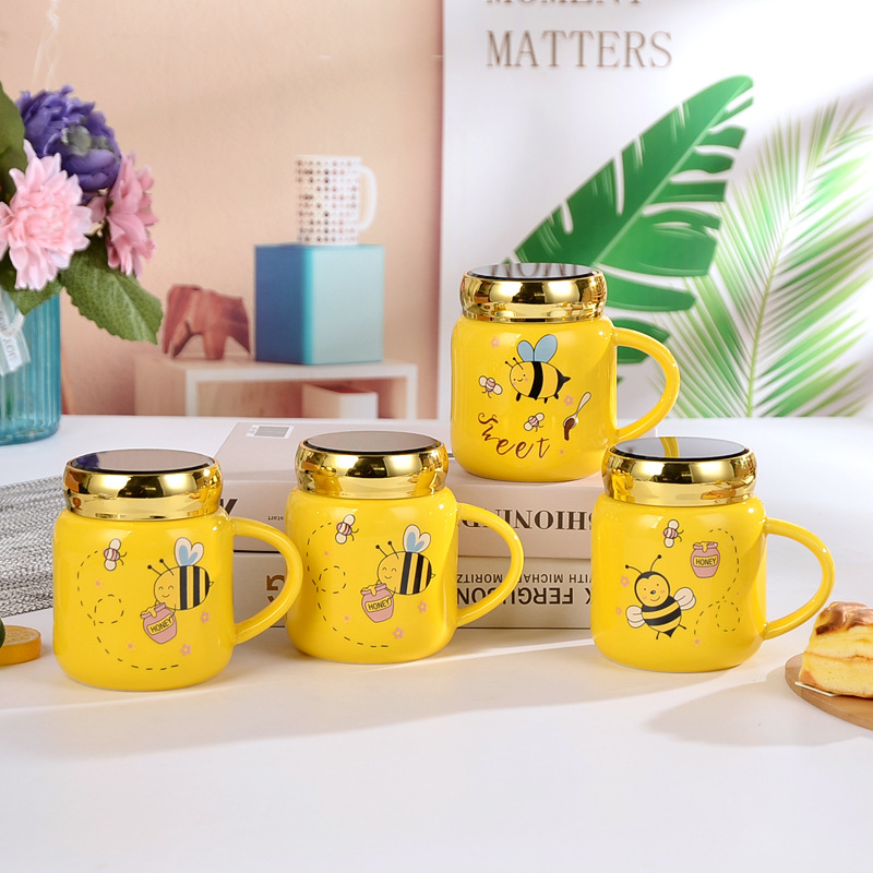 Yiwu esmalte espejo taza de visualización taza de cerámica con tapa nórdico espejo de dibujos animados taza conjunto festival regalo comercio exterior