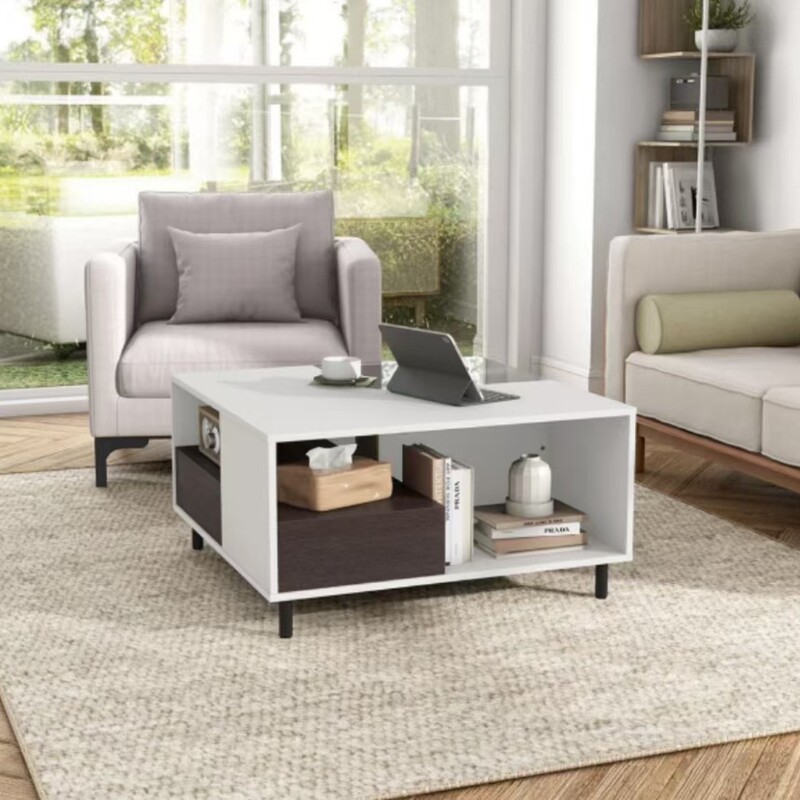 Cross-Border E-Commerce Foreign Trade Shopping from Home Valdes Modern White and Espresso-Colored Coffee Table
