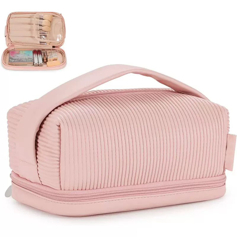 新款手拿化妆包 双层大容量化妆刷眼影收纳包PU皮立体网红洗漱包