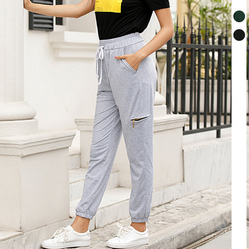 Amazon Wish Cross-Border 2025 New Arrival Women's Casual Sports Pants—Solid Color, High Waist, Loose Fit, Ankle-Tied Design, Enhances Hip Shape