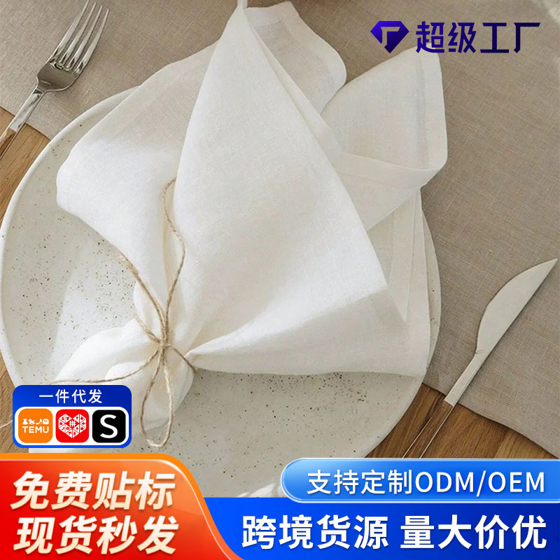 Servillas transfronterizas lino de algodón blanco sólido fiesta de bodas festivales decoración de la mesa almohadilla servillas