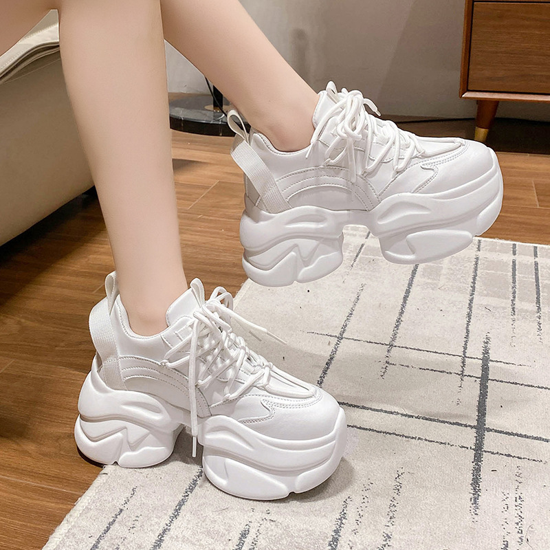 Platform thick-soled dad shoes for women 2022 autumn and winter new style Internet celebrity dance shoes lace-up heightening sports casual shoes _voghion.com