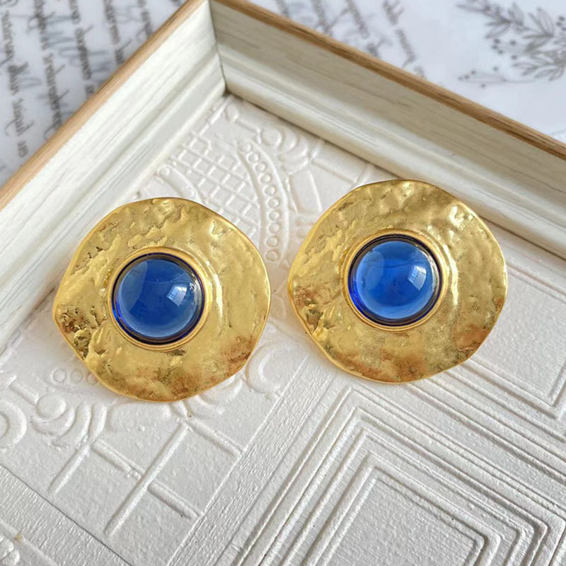Retro Geometric Alloy Plating Artificial Gemstones Women's Ear Studs 1 Pair display picture 3