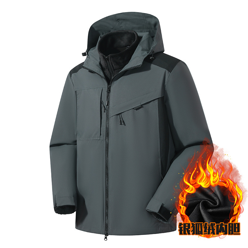 Waterproof Windproof Outdoor Three-in-One Jacket Men's and Women's Coat Two-Piece Jacket Silver Fox Velvet Outdoor Men's Clothing Waterproof Windproof Outdoor Three-in-One Jacket Men's and Women's Coat Two-Piece Jacket Silver Fox Velvet Outdoor Men's Clothing