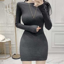 韩国东大门新品 性感可露肩~气质女人味碳色螺纹包臀连衣裙ue