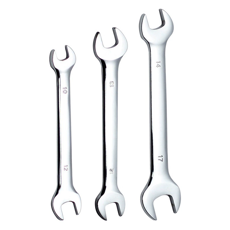 Оптовая продажа, зеркальный двусторонний рожковый ключ, полированный хромированный простой ключ, плоский ребристый двусторонний рожковый ключ, несколько спецификаций