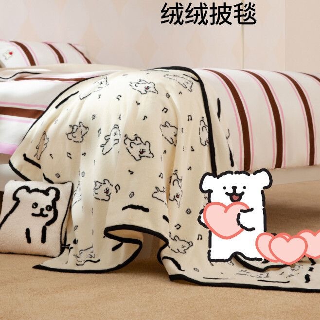 ラインパピー (オフホワイト) ブランケット フランネル ショール 小さなブランケット 漫画 かわいい オフィス エアコン カバー ブランケット|undefined
