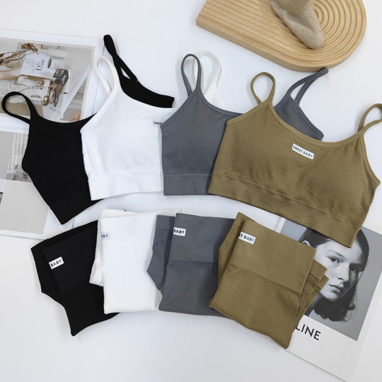Foreign Trade Cross-border New High Waist Sling Yoga suit Women's Naked Beauty Back Sports Bra Fitness suit Sportswear