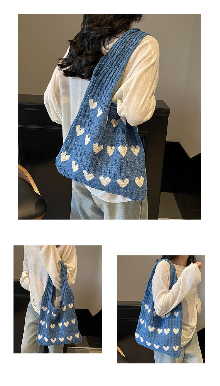 Exquisite Heart-shaped Knitted Women's Shoulder Handbag Shopping Bag_voghion.com