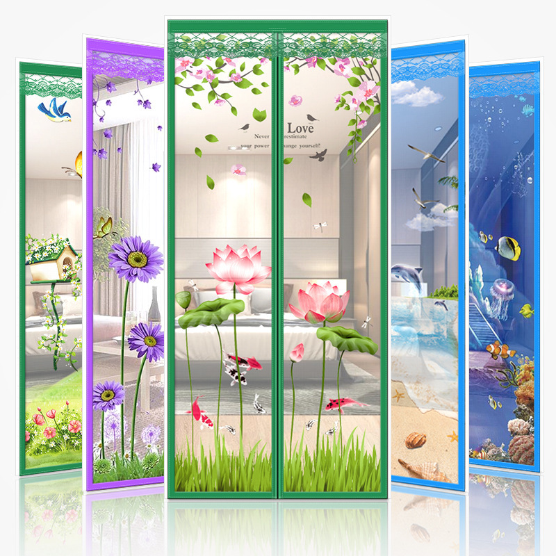 Magic Tape Door Curtain Magnetic Mosquito Net Self-Adhesive Magnet Screen Door Screen Window Mesh Breathable Model for Children's Room