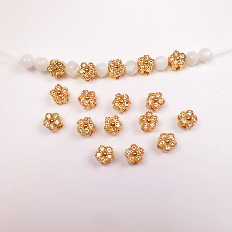 s925 silver gold-plated White Diamond five-petal flower accessories bracelet necklace string decoration diy handmade beads semi-finished products