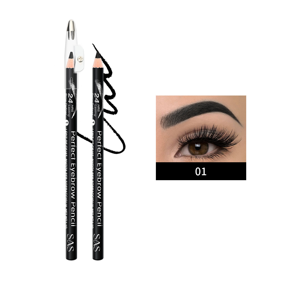 El lápiz de cejas de punto transfronterizo europeo y americano SAS es resistente al agua y no es fácil de desvanecer. Las cejas se tiñen de forma natural y duradera SAP007