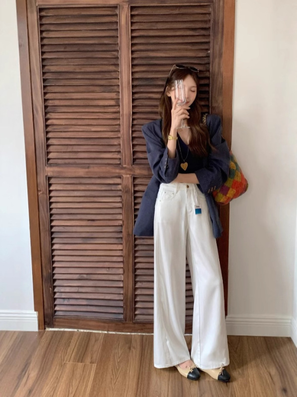 高级感白色牛仔裤女2025夏季新款优雅垂感显瘦直筒裤天丝薄款长裤|undefined