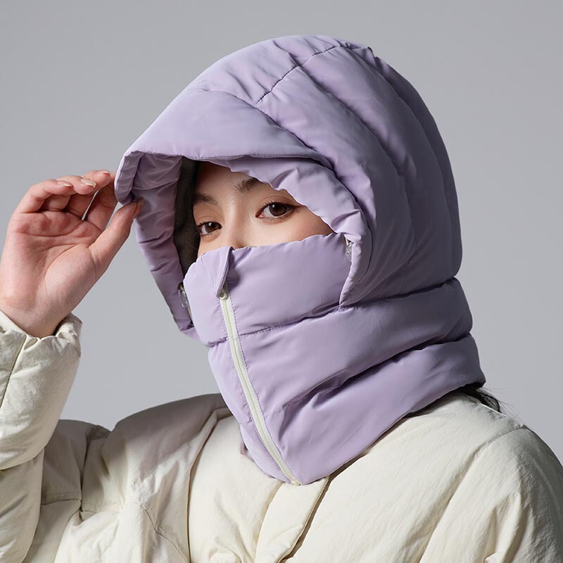 冬季围脖面罩一体套头女骑行保暖加绒羽绒帽子防风防寒滑雪雷锋帽|undefined
