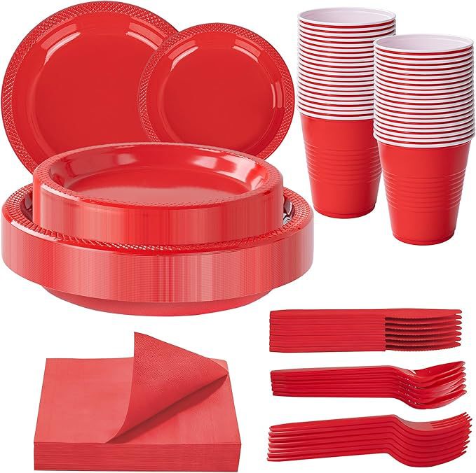 Cross-Border Disposable Plastic Cup and Plate Set, Knife, Fork, Spoon, Paper Towel, Birthday Party, Picnic Party Tableware, 350 Pieces