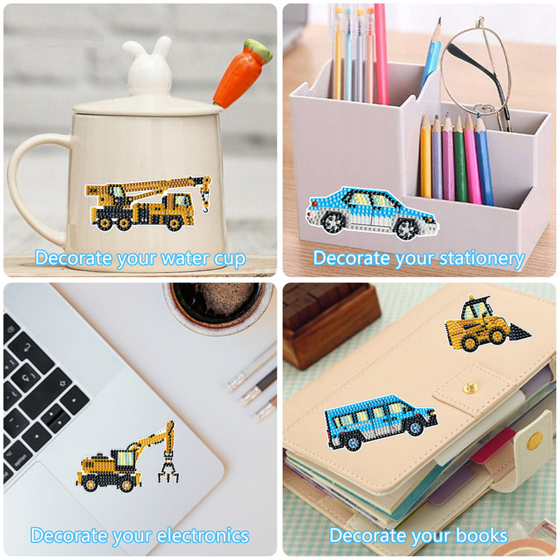 Mejor-venta excavadora coche pintura diamante pegatinas gratis DIY pegatinas ladrillo pintura pegatinas de pared pegatinas hechas a mano de los niños de diamantes redondos